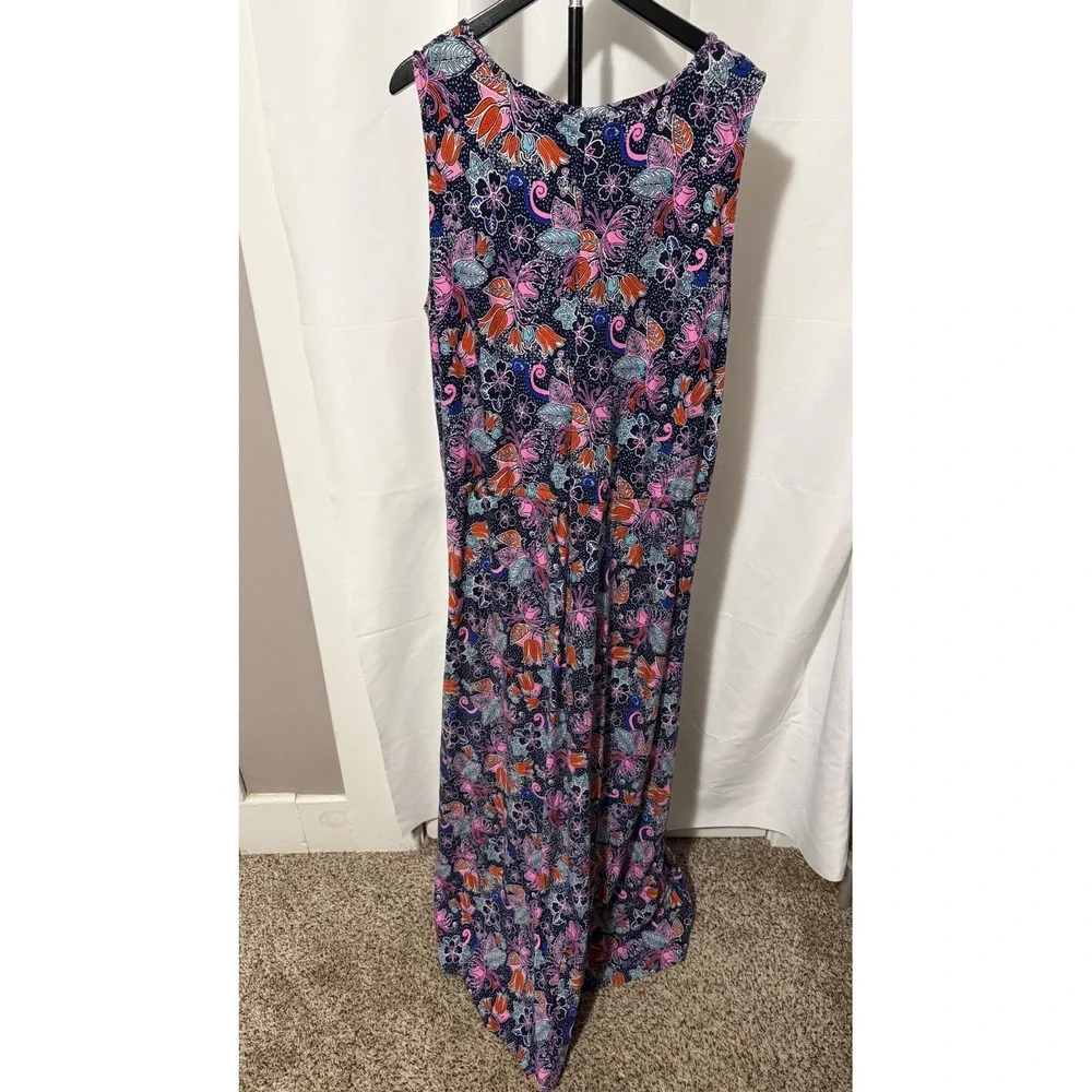 Talbots Woman 2X Floral Paisley Maxi Dress Sleeveless Tassel Navy Pink